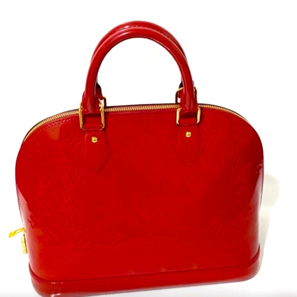 LOUIS VUITTON Monogram Vernis Alma PM Handbag Patent Leather Red. - Picture 1 of 11